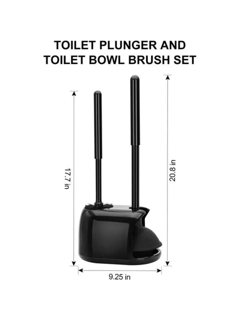 Toilet Brush and Plunger Set Heavy Duty Bathroom Cleaner Hidden Storage Black